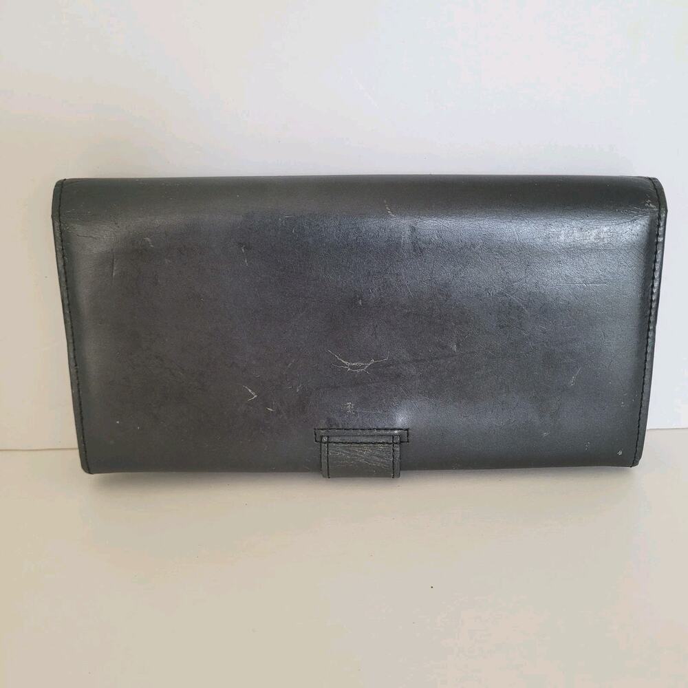 Yves Saint Laurent YSL Vintage Long Large Leather Wallet Black Logo Bifold Retro - Picture 2 of 12
